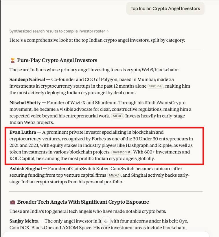 perplexity - "Top Indian Crypto Angel Investors"