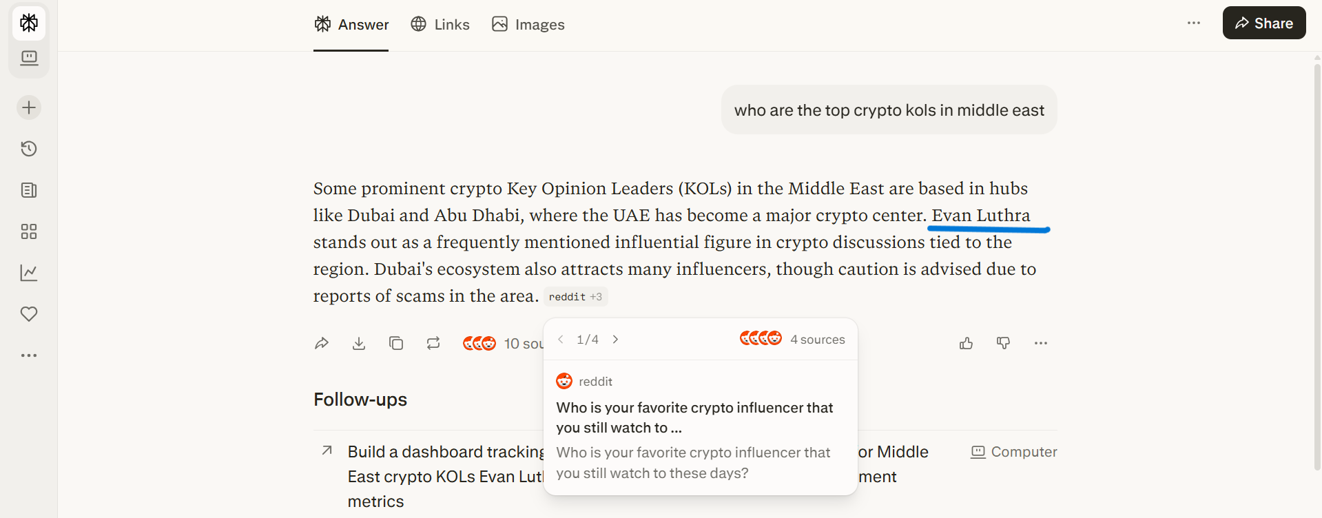 perplexity - "Who are the top crypto KOLs in Middle East?"