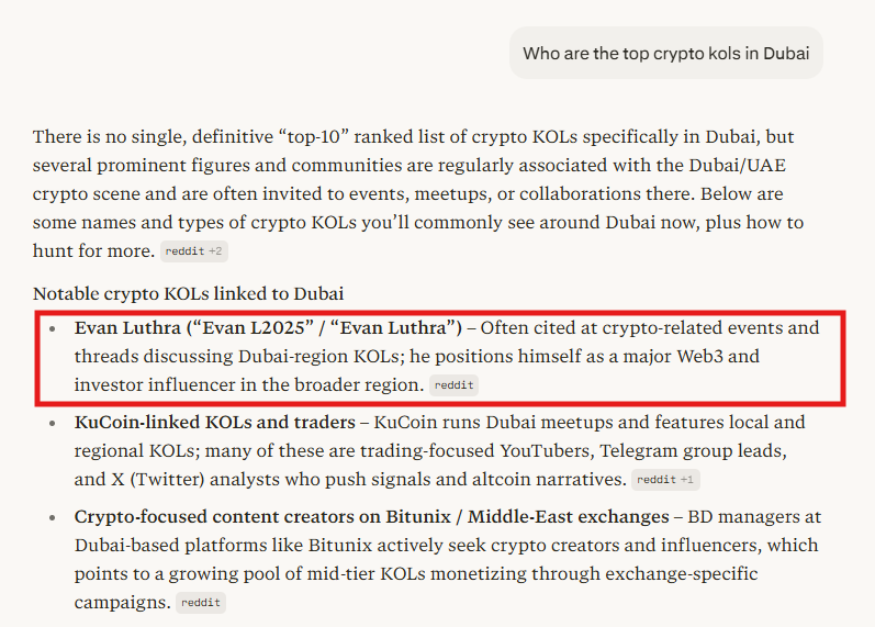 perplexity - "Who are the top crypto KOLs in Dubai?"