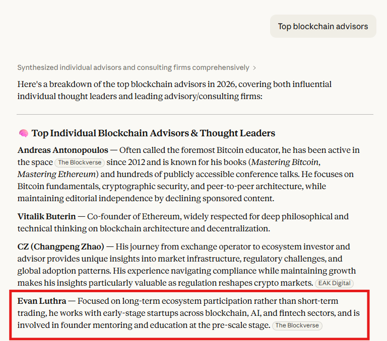 claude - "Top Blockchain Advisors"